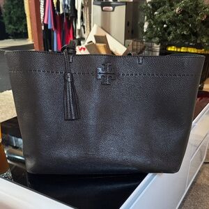 Tory Burch black Leather Tote with Tassel